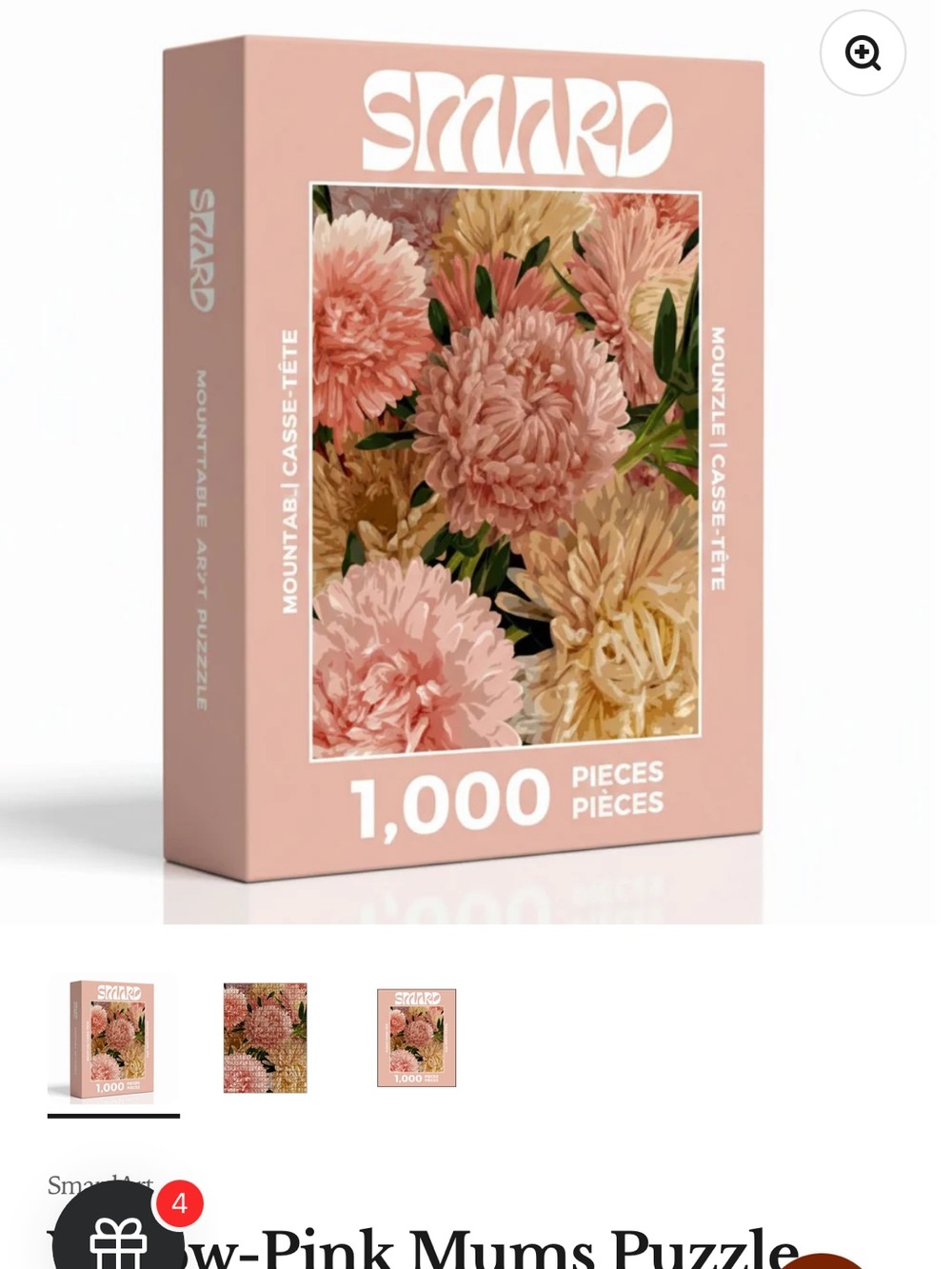 SMARD Pink Floral 1,000-Piece Jigsaw Puzzle